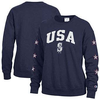 Women's Champion Navy Seattle Mariners Americana Fleece Crewneck Sweatshirt