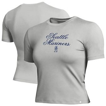 Women's Champion Gray Seattle Mariners Soft-Touch Fitted Cropped T-Shirt