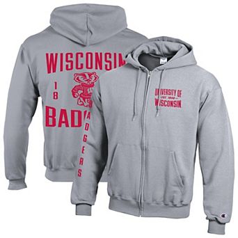 Men's Champion Gray Wisconsin Badgers Varsity Powerblend Full-Zip Fleece Hoodie