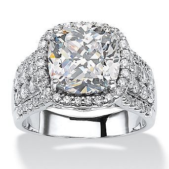3.68 ct w. Cubic Zirconia Platinum-Plated Halo Engagement Ring