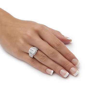3.68 Cttw. Cubic Zirconia Platinum-Plated Halo Engagement Ring