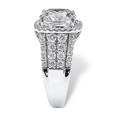 3.68 Cttw. Cubic Zirconia Platinum-Plated Halo Engagement Ring