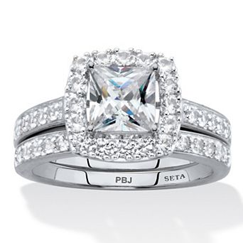 2.60 ct w Platinum-Plated White Sapphire Engagement Ring Set
