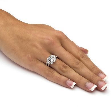 2.60 Cttw Platinum-Plated White Sapphire Engagement Ring Set
