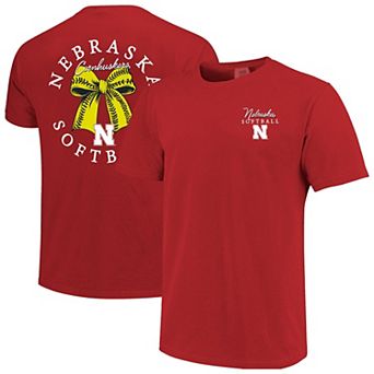 Women's Image One Scarlet Nebraska Huskers Comfort Colors Softball Bow T-Shirt