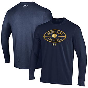 Men's Under Armour Navy Notre Dame Fighting Irish 2026 Shamrock Series Metallic Football Icon Performance Cotton Long Sleeve T-Shirt