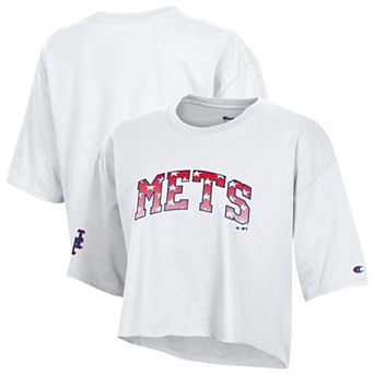 Women's Champion White New York Mets Boyfriend Cropped Americana T-Shirt