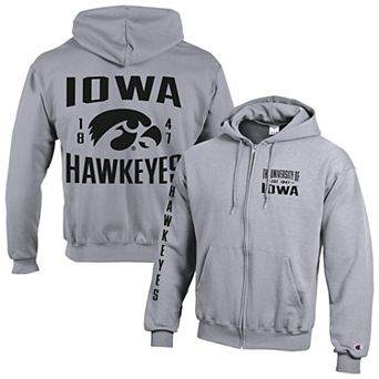Men's Champion Gray Iowa Hawkeyes Varsity Powerblend Full-Zip Fleece Hoodie