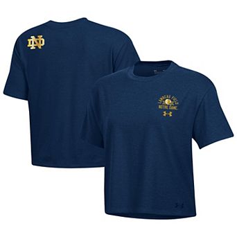 Women's Under Armour Navy Notre Dame Fighting Irish 2026 Shamrock Series Essentials Icon Ultra-Soft Tri-Blend Boxy Cropped T-Shirt