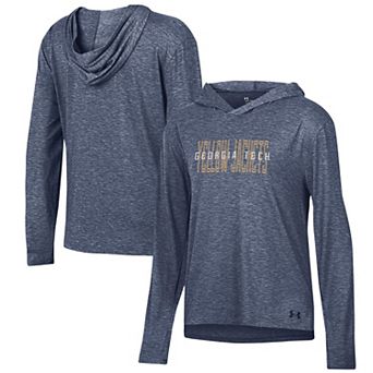 Women's Under Armour Navy Georgia Tech Yellow Jackets Breezy Long Sleeve Hooded Tri-Blend T-Shirt