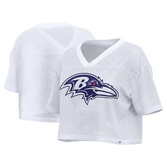 Women's Fanatics White Baltimore Ravens Oversized Mesh Cropped V-Neck Jersey