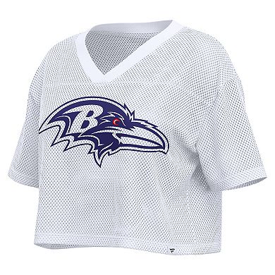 Women's Fanatics White Baltimore Ravens Oversized Mesh Cropped V-Neck Jersey