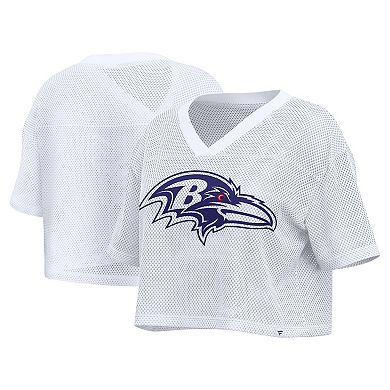 Women's Fanatics White Baltimore Ravens Oversized Mesh Cropped V-Neck Jersey