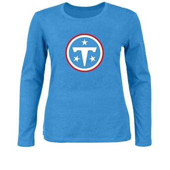Women's Fanatics Light Blue Tennessee Titans Plus Size Primary Logo Long Sleeve T-Shirt