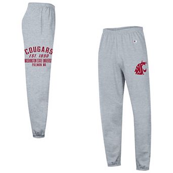 Men's Champion Heather Gray Washington State Cougars Powerblend Banded Fleece Sweatpants