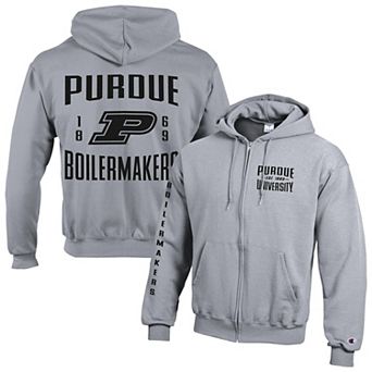 Men's Champion Heather Gray Purdue Boilermakers Varsity Powerblend Full-Zip Fleece Hoodie