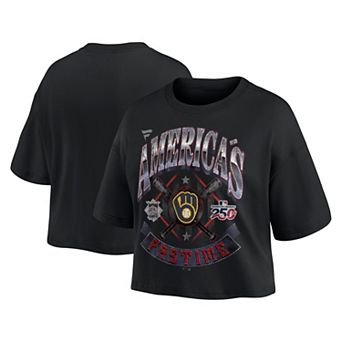 Women's Fanatics Black Milwaukee Brewers Americana Crop T-Shirt