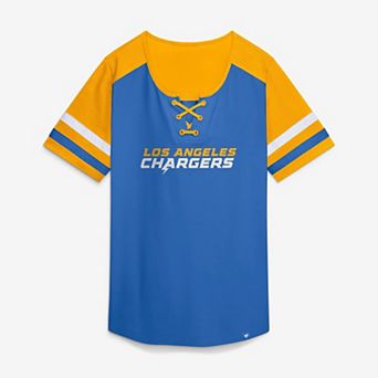 Women's Fanatics Powder Blue Los Angeles Chargers Curl Route Athena Lace-Up T-Shirt