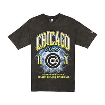 Men's New Era Black Chicago Cubs Lightning Round Mineral Wash T-Shirt