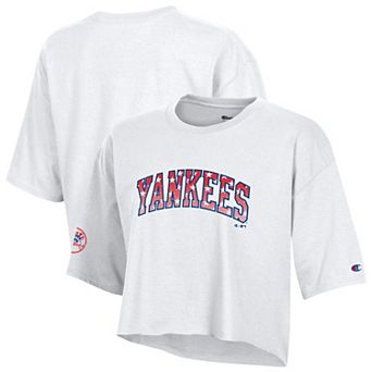 Women's Champion White New York Yankees Boyfriend Cropped Americana T-Shirt