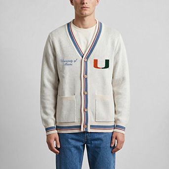 Unisex Uscape Apparel Natural Miami Hurricanes Americana Striped Full-Button Cardigan