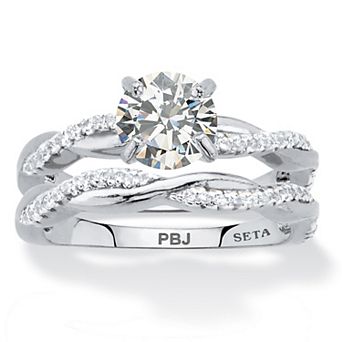 Round Cubic Zirconia 2 pc Wedding Ring Set in Platinum-plated, 1.79 TCW