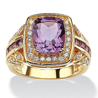 3.83 TCW Cushion-Cut Genuine Purple Amethyst and CZ Halo Ring in 14k Gold-plated
