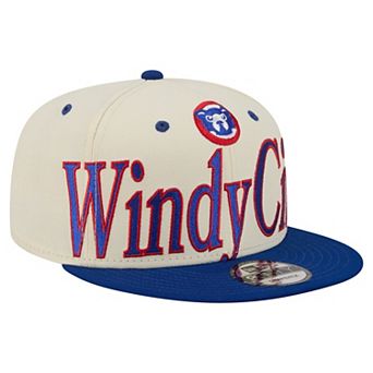 Men's New Era Cream Chicago Cubs Oversized Slogan 9FIFTY Snapback Hat