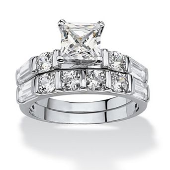 2 pc 3.46 TCW Princess-Cut Cubic Zirconia Bridal Ring in Platinum-plated