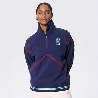 Women's Terez Navy Seattle Mariners Baseball Stitch Quarter-Zip Pullover