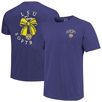 Women's Image One Purple LSU Tigers Comfort Colors Softball Bow T-Shirt