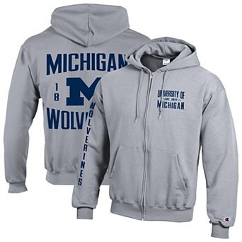 Men's Champion Gray Michigan Wolverines Varsity Powerblend Full-Zip Fleece Hoodie