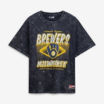 Women's New Era Navy Milwaukee Brewers Mineral Wash Oversized T-Shirt