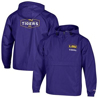 Men's Champion Purple LSU Tigers Delay Packable Half-Zip Jacket