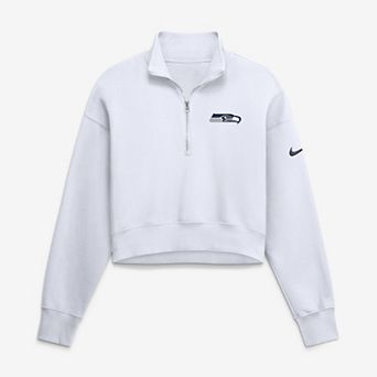 Women's Nike White Seattle Seahawks Oversized Phoenix Fleece Cropped Quarter-Zip Sweatshirt