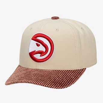 Men's Mitchell & Ness Cream/Red Atlanta Hawks Washed Corduroy Pro Crown Snapback Hat