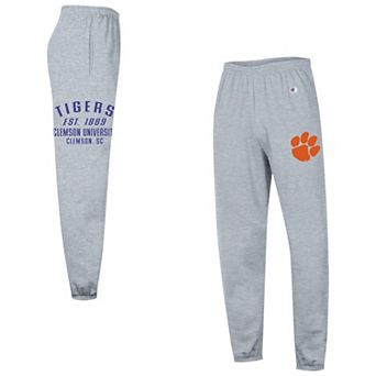Men's Champion Heather Gray Clemson Tigers Powerblend Banded Fleece Sweatpants