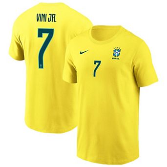 Men's Nike Vini Jr. Yellow Brazil National Team Name & Number T-Shirt