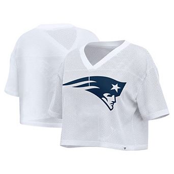Women's Fanatics White New England Patriots Oversized Mesh Cropped V-Neck Jersey