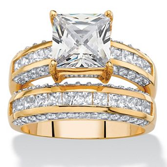 Princess-Cut Cubic Zirconia Channel-Set Bridal Ring Set in 14k Gold-plated