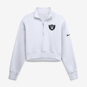 Women's Nike White Las Vegas Raiders Oversized Phoenix Fleece Cropped Quarter-Zip Sweatshirt