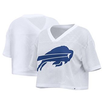 Women's Fanatics White Buffalo Bills Oversized Mesh Cropped V-Neck Jersey