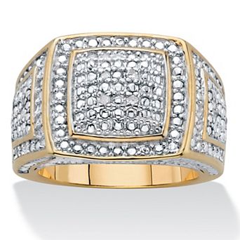 Men's Round Cut Diamond Grid Ring 1/10 TCW Two-Tone Gold-Plated