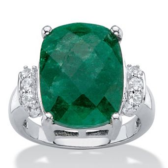 Genuine Emerald and White Tanzanite Cocktail Ring 8.80 TCW in Platinum-plated