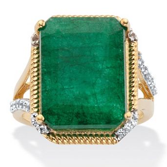 Emerald and White Topaz Two-Tone Cocktail Ring 9.05 TCW Gold-Plated