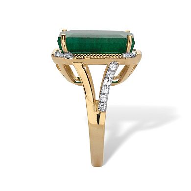 Emerald and White Topaz Two-Tone Cocktail Ring 9.05 TCW Gold-Plated