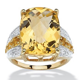 9.28 TCW Checkerboard-Cut Citrine and White Topaz Ring in 14k Gold-plated