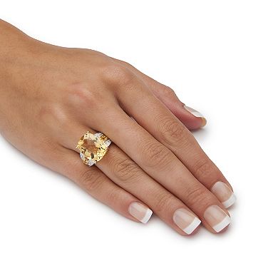 9.28 TCW Checkerboard-Cut Citrine and White Topaz Ring in 14k Gold-plated