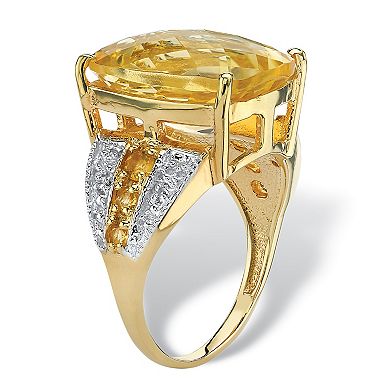 9.28 TCW Checkerboard-Cut Citrine and White Topaz Ring in 14k Gold-plated