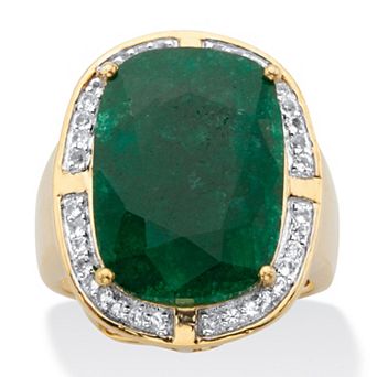 Genuine Green Emerald White Topaz Two-Tone Cocktail Ring 11.24 TCW Gold-Plated